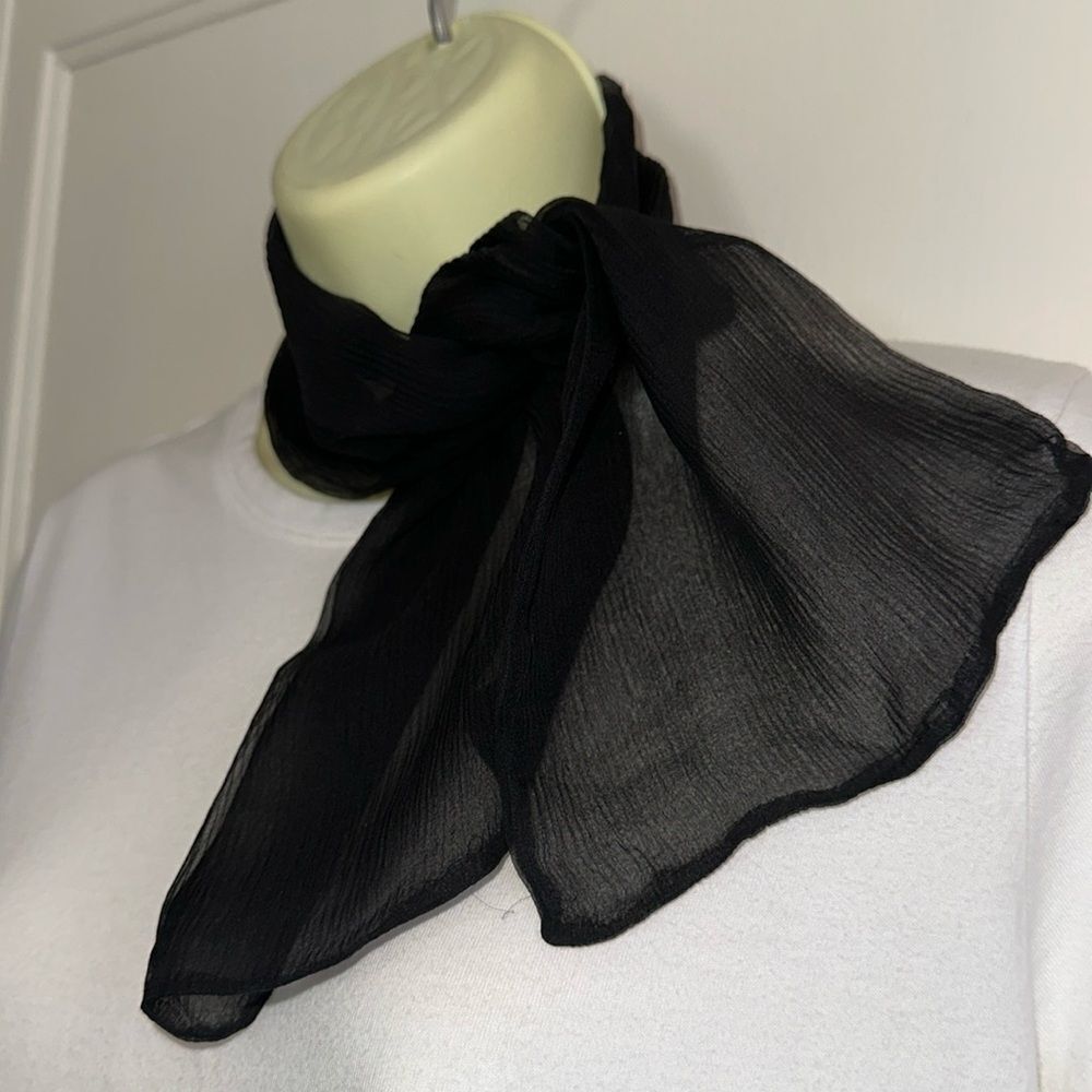Vintage black semi‎ sheer double layer polyester neck scarf